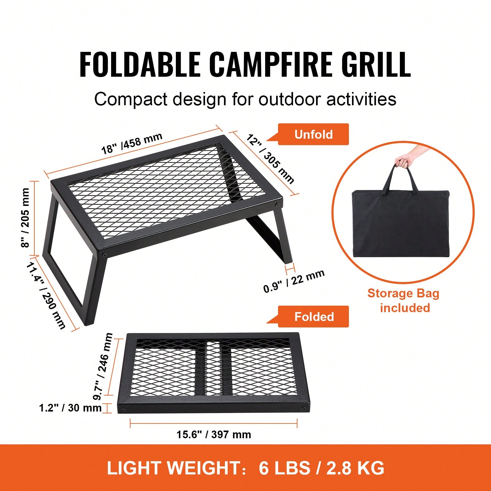 Camping Cooking Over Fire - Griglia Pieghevole/Girevole per Falò, Griglia in