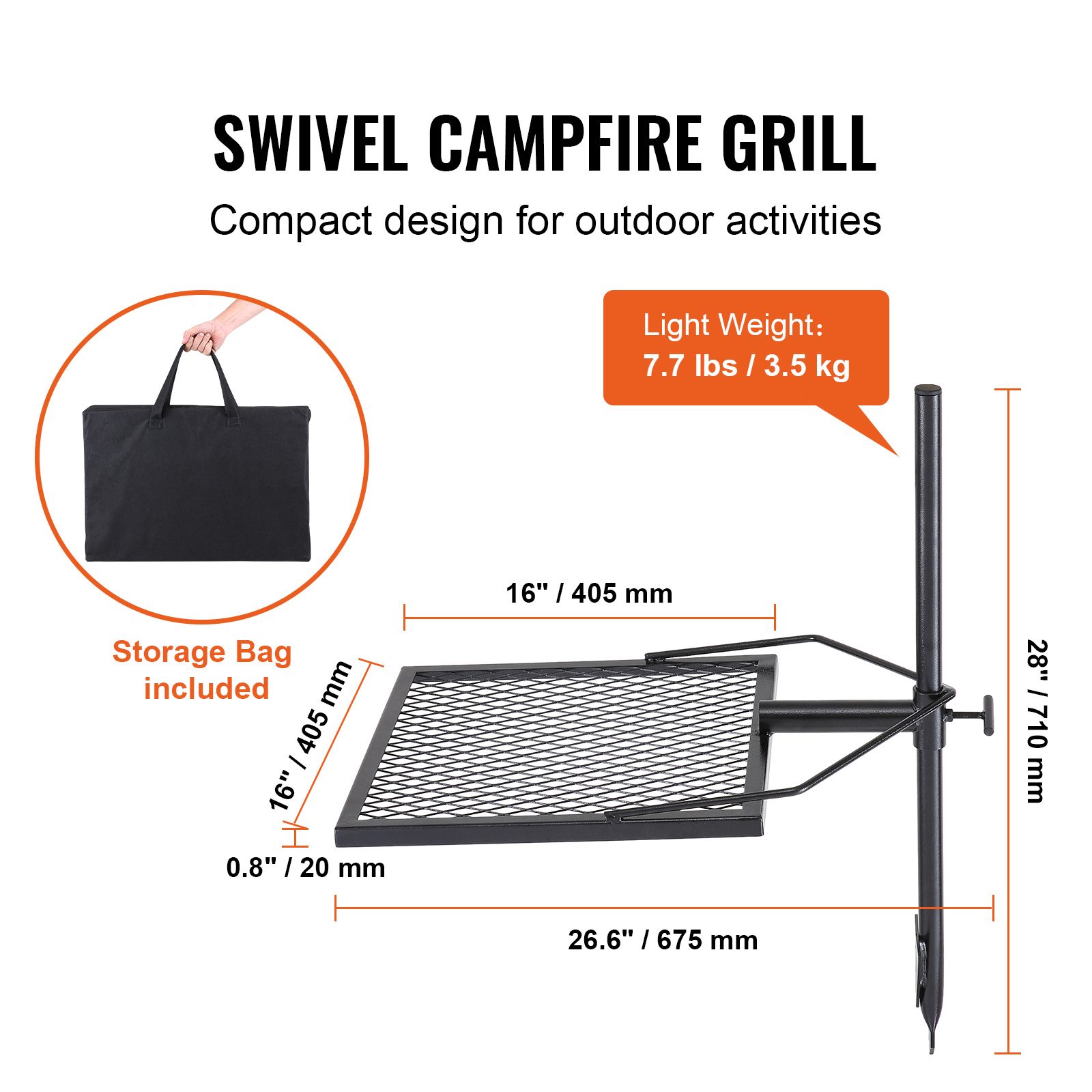 Camping Cooking Over Fire - Griglia Girevole per Falò, Griglia per